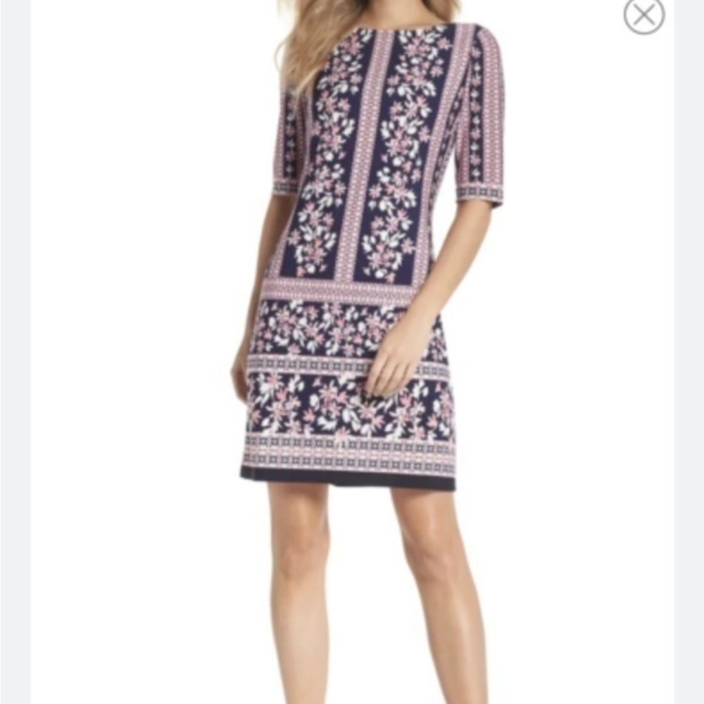 Eliza J pink black Lightweight scoop neck midi shift dress size 8
